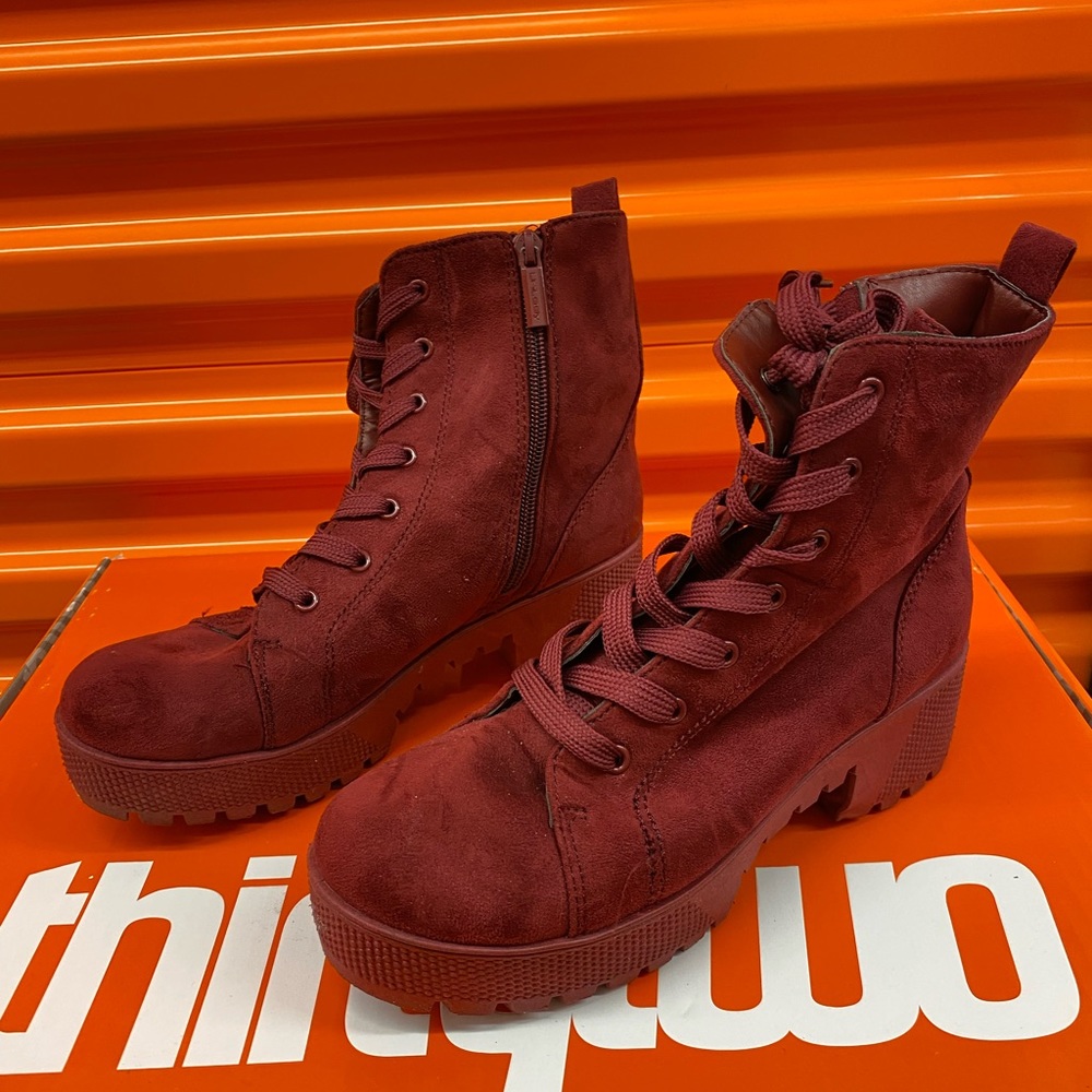 Unilody Wine Suede Heeled Moto Bootie